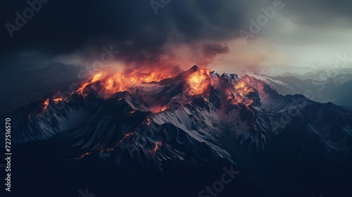 small fire on top of mountains vast mountain range photo