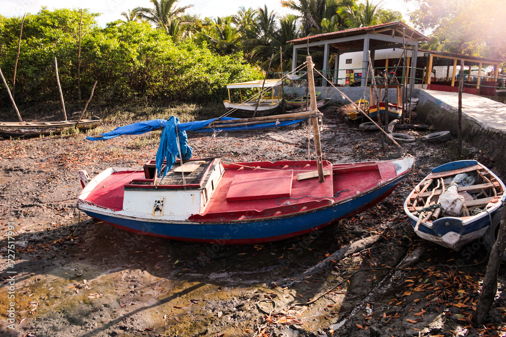 A small rustic fishing boat, traditional from the state of Maranhão, Brazil.