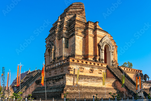 Wat Chedi Luang is a Buddhist temple and a main attraction in the city of Chiang Mai  Thailand. Construction of the Stupa began in the 14th century but was only completed in midd of the 15th century