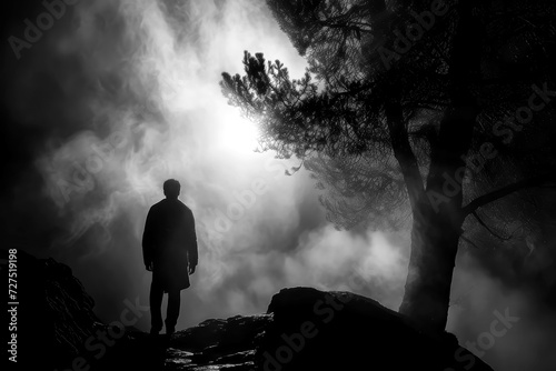 silhouette of a person in the forest