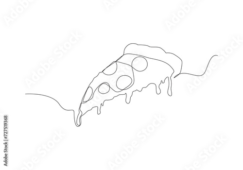 pizza slice in continuous one line drawing. Pepperoni sketch illustration