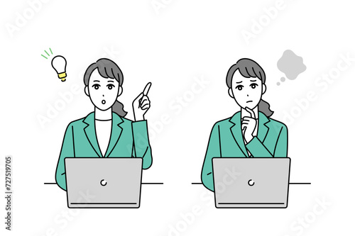 パソコン作業をするビジネスパーソンのイラスト