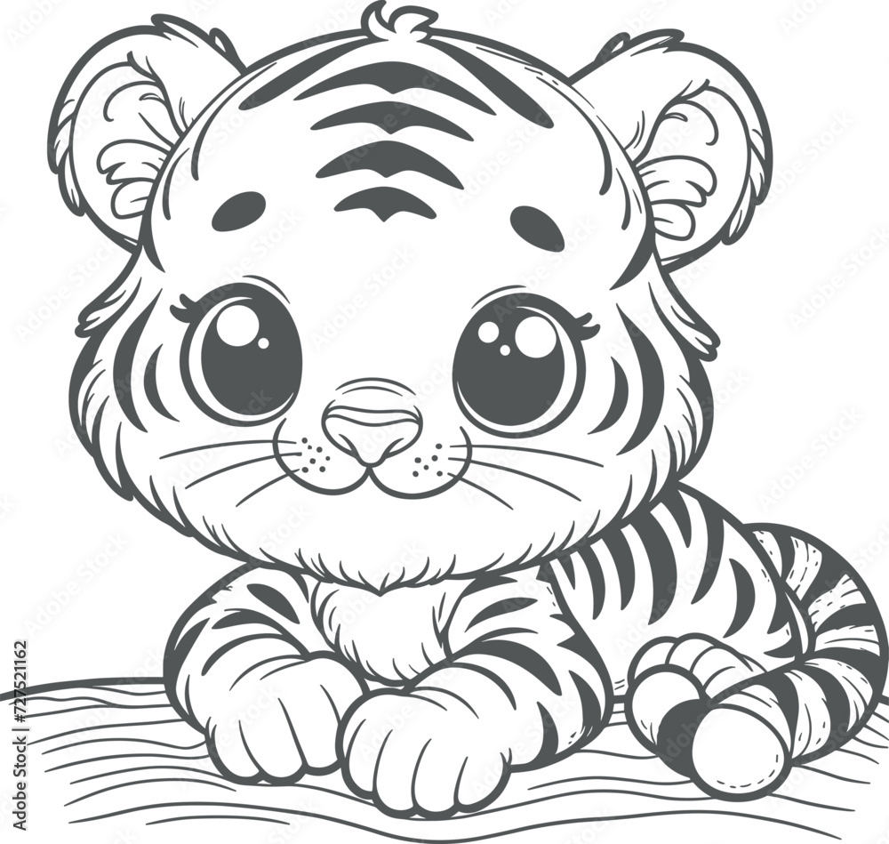 Outline simple cute tiger black and white vector illustrations generated by Ai Outline simple cute tiger black and white vector illustrations generated by Ai