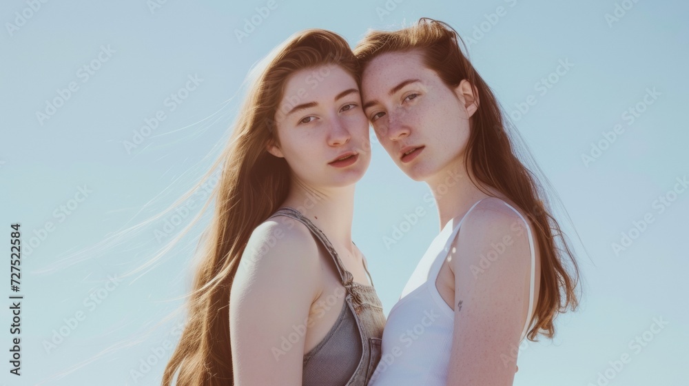 redhead twins outside on vacation redhead twins outside on vacation