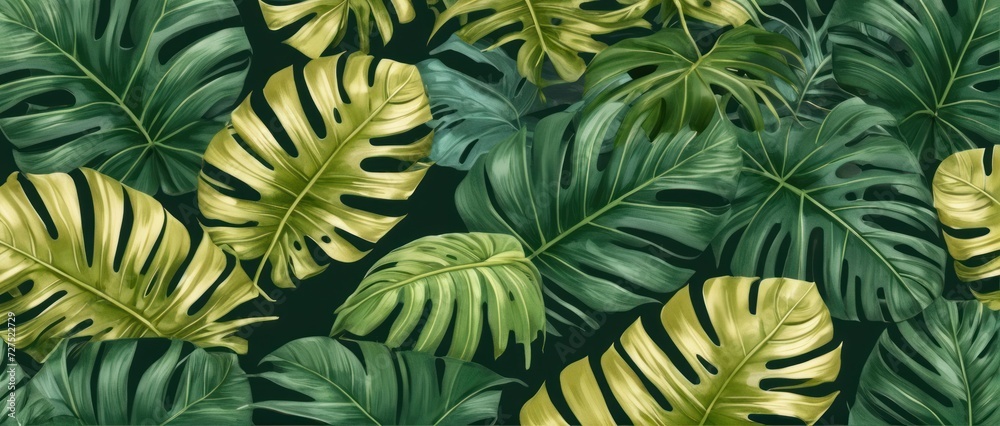Green palm leaf pattern with golden accents, perfect for luxurious summer designs. Green palm leaf pattern with golden accents, perfect for luxurious summer designs.