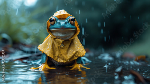 A frog in a raincoat and boots, ready for a fashionable splash. © IBRAHEEM'S AI