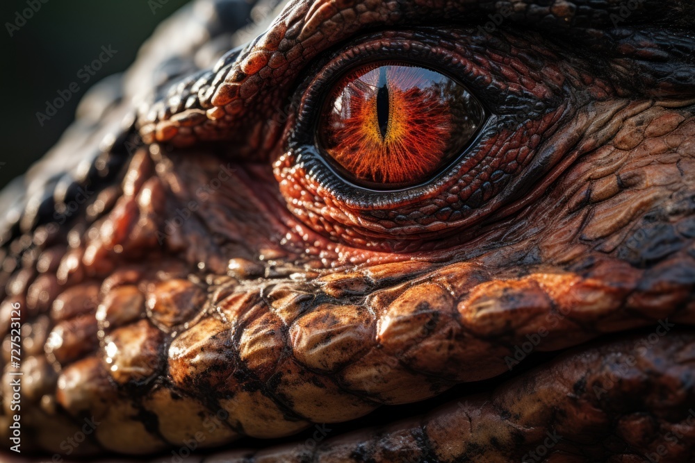 Close-up view of a prehistoric dinosaur. Photorealistic. Close-up view of a prehistoric dinosaur. Photorealistic.
