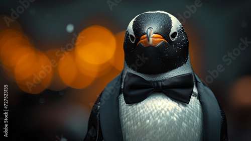 A penguin in a tuxedo, naturally suited for black-tie events.