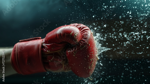Boxing gloves punching a hole in the air. Close-up.