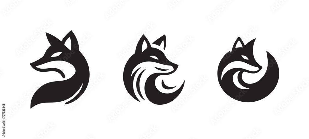set of simple minimalist silhoutte fox logo