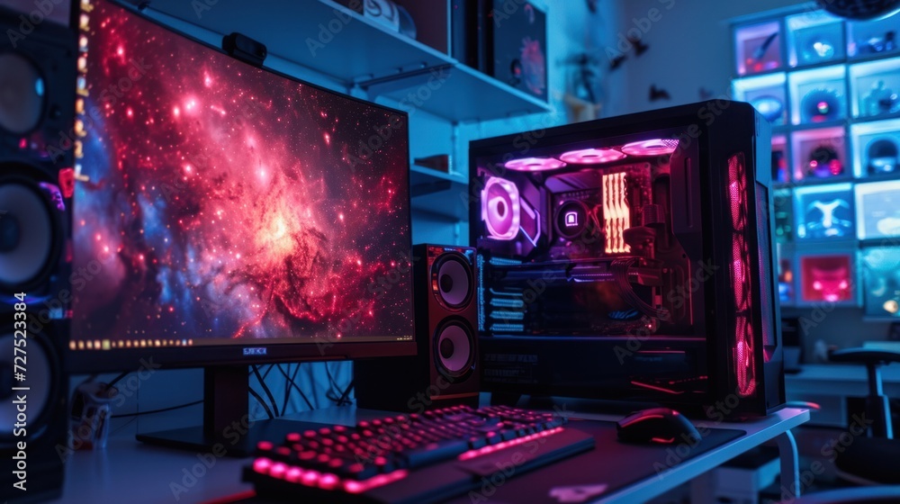 Cyberpunk futuristic style work space illustration. Cyberpunk futuristic style work space illustration.