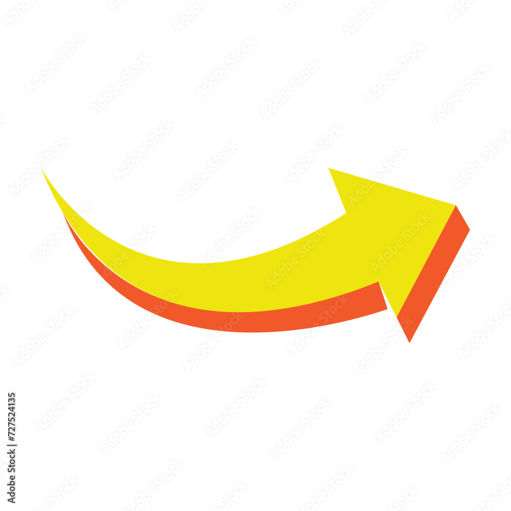 Curved yellow arrow isolated on white background. Arrow icon. Vector illustration isolated. Curved yellow arrow isolated on white background. Arrow icon. Vector illustration isolated.
