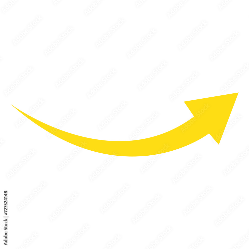 Curved yellow arrow isolated on white background. Arrow icon. Vector illustration isolated. Curved yellow arrow isolated on white background. Arrow icon. Vector illustration isolated.