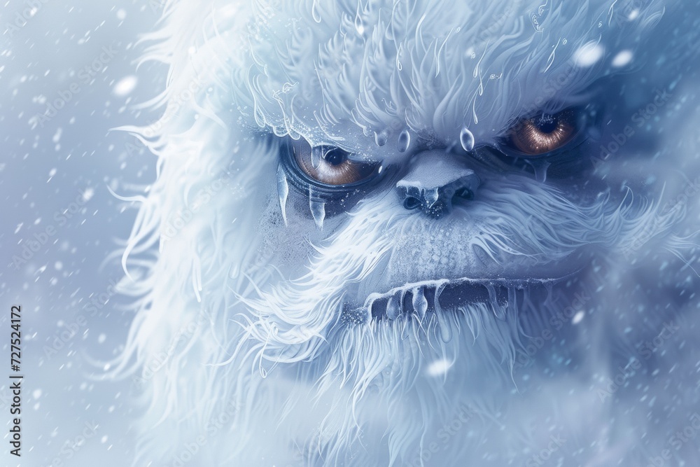 In the heart of a snowstorm, the ice-encrusted creature gazes out, its eyes revealing a silent, solemn strength amidst the swirling flakes. In the heart of a snowstorm, the ice-encrusted creature gazes out, its eyes revealing a silent, solemn strength amidst the swirling flakes.