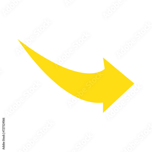 Curved yellow arrow isolated on white background. Arrow icon. Vector illustration isolated.