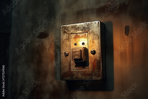 An Industrial Electric Switch Mounted on a Rustic Wall, Illuminated by Soft Light, Symbolizing the Power and Precision of Modern Technology