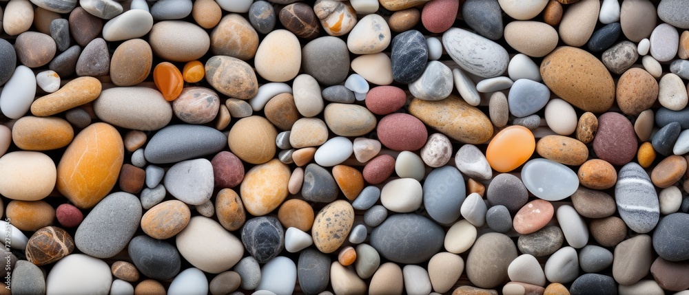 Gain a unique perspective with this top view abstract background showcasing a texture of polished pebbles and stones, Ai Generated. Gain a unique perspective with this top view abstract background showcasing a texture of polished pebbles and stones, Ai Generated.
