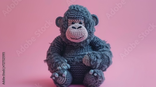 Crocheted gorilla toy vibrant backdrop, handcrafted and adorable, Ai Generated