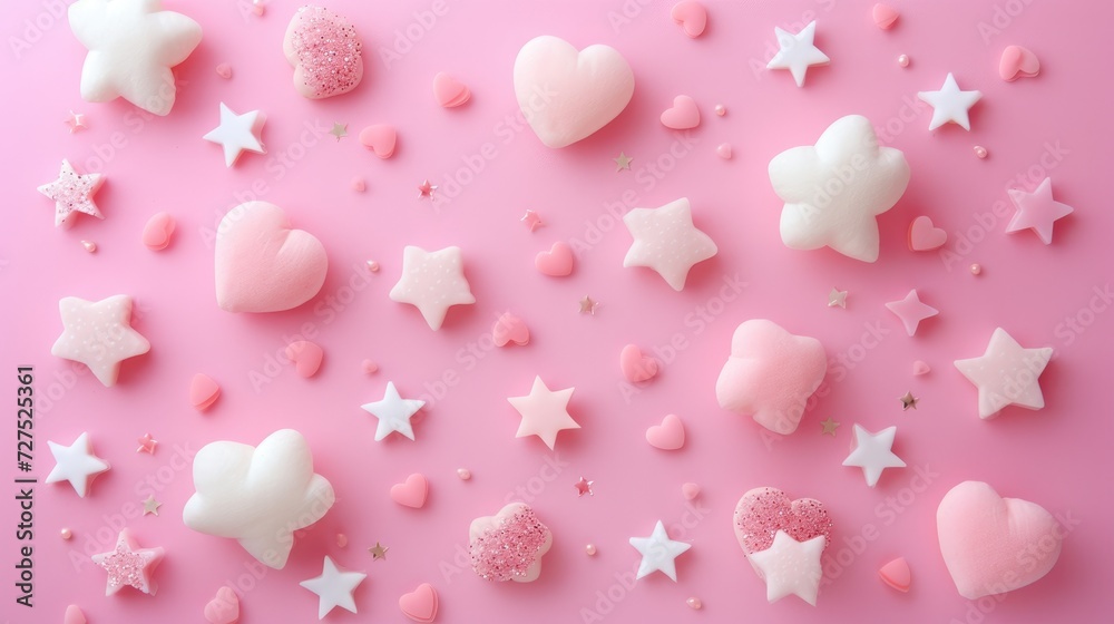 Pink with hearts, stars, and copy space, perfect for romantic expressions, Ai Generated.