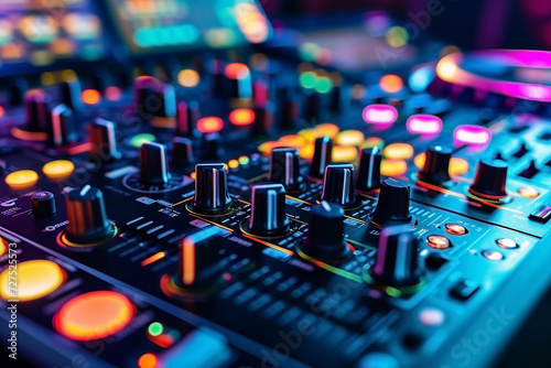 A detailed image of a modern DJ mixing console - Generative AI
