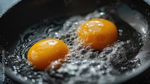 Two eggs being fried in a pan with water, a cooking masterpiece, Ai Generated.