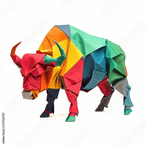 Colorful Origami buffalo, Unique Paper Polygon Artwork, Ideal Pet Concept, Ai Generated