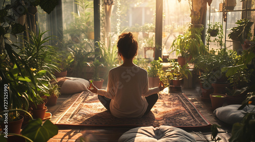 Meditative Moment in a Room Bathed in Sunlight, Where a Person Seeks Harmony and Self-Discovery.