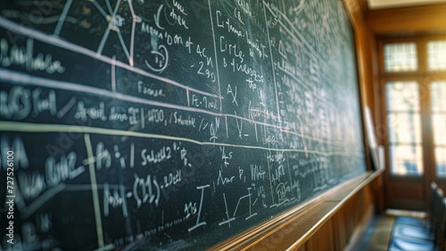 Quantum Physics Equations on Classroom Chalkboard photo