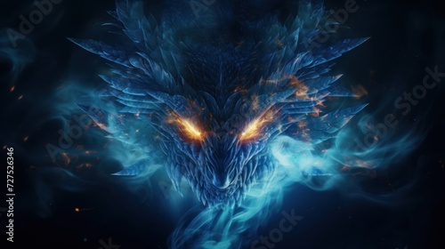 Close-up view of the head of a dragon made from fire and lights. © Joyce