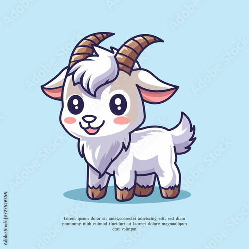 cute mascot goat vector illustration.Flat Cartoon Style