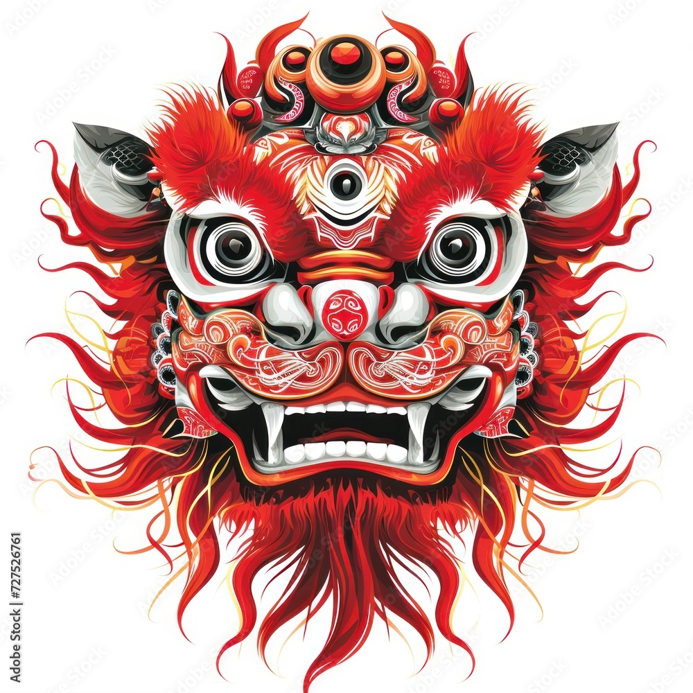 Head design of Lion dance as the traditional Chinese folk event activities during Chinese lunar new year celebration.