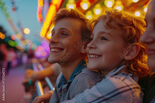 Joyful Brothers Experiencing the Magic of a Nighttime Fairground