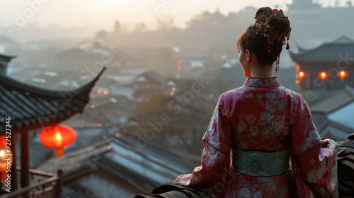 Beautiful lady dressed in traditional Hanfu clothing during Chinese lunar new year.