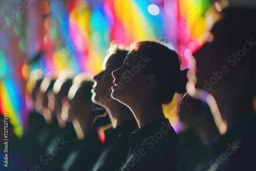 Audience Absorbed in Colorful Lights at a Public Event