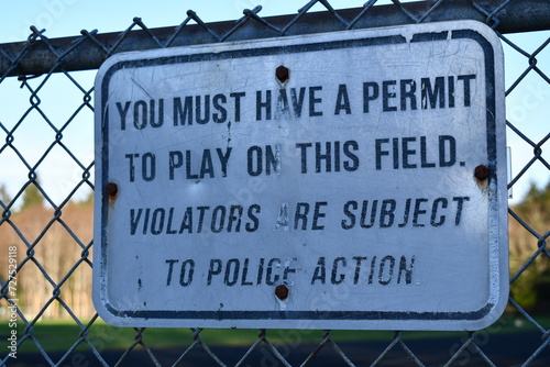 Permit needed to play on field sign.