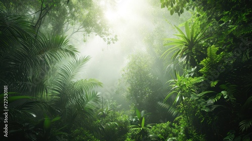 Prehistoric forest jungle with giant trees.