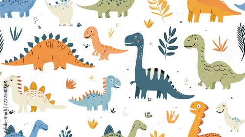 Vector illustration of doodle drawing prehistoric dinosaur on white background.