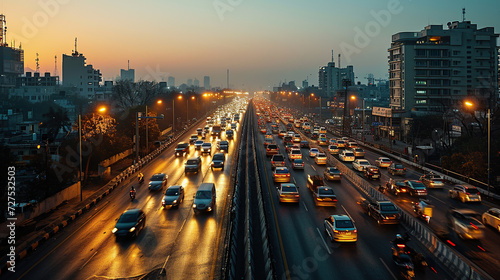 Traffic jams occur every day on Indian expressways.