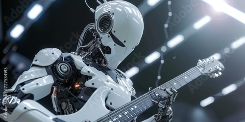 Robot playing electric guitar for AI music concept