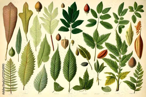 Collection of leaves found in (1825-1890) New and Rare Beautiful-Leaved Plants. Digitally enhanced from our own 1929 edition of the publication illustration photo