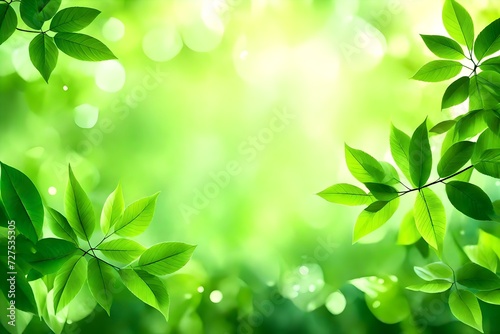 reen leaves, bokeh, nature background. Green leaves border. Spring background. Illustration.