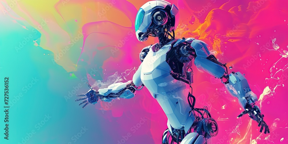 Robot dancing on colorful background