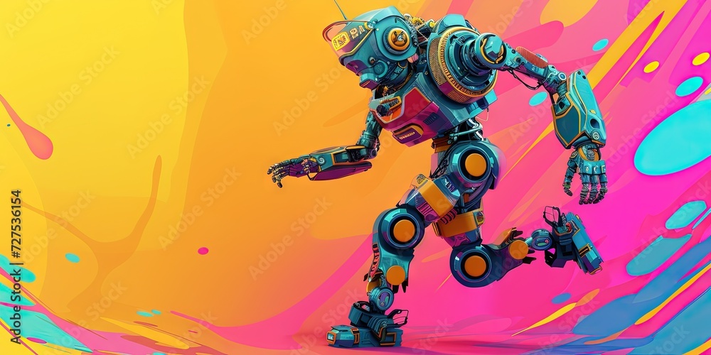 Robot dancing on colorful background