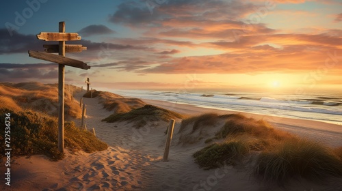 Coastal scene with vintage signpost