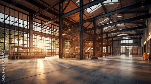 Spacious wooden plank depot with an industrial, modern architecture
