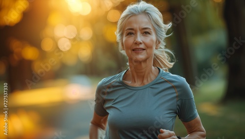 Older woman running in the park