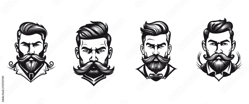 Barber shop barberman badges set. Design elements collection for logo, badge, labels, emblems. Vector illustration isolated on white background.