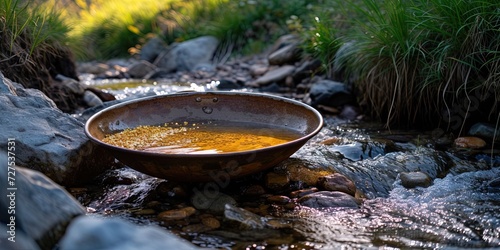 Man panning for gold in an outdoor stream