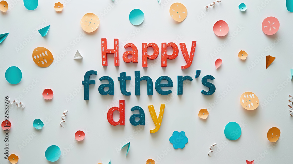 Very simplistic minimalist greeting card design for Father's Day made with colorful paper effect elements and text