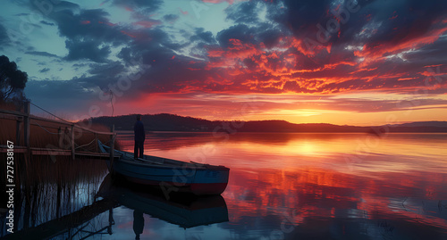 Tela a fisherman docks his boat in a waterway at sunset